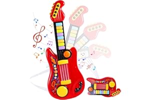 Herenear Gitarre Kinder Spielzeug, 2 IN 1 Kinder Gitarrenspielzeug & Klavier Spielzeug, Kindergitarre Musikalisches, 4 Spielmodi multifunktionales Instrumentenspielzeug, Lernspielzeug Lerngeschenk