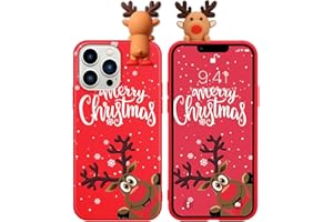 Vauki Navidad Funda para iPhone 13 Pro, Rojo Silicona Suave Cárcasa Antigolpes con 3D Doll Toy Muñeca Cute Case con Christmas Dibujos Animados Diseño Navideña Regalo Mujer para iPhone 13 Pro, Ciervo