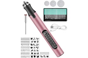 ZITFRI Stylo Graveur Électrique Mini Stylo Graveur sans Fil Kit Outil de Gravure Multifonction avec 20 Bits + 16 Pochoirs Outil de Gravure pour Bricolage Métal Verre Bois Plastique Pierre - Or Rose