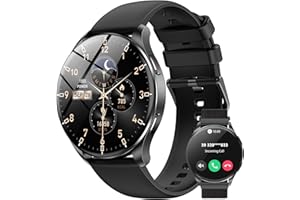 IOWODO Montre Connectée Femme Homme, Écran à AMOLED Allumé, 2 Bracelets,100 Modes de Sport, Appel Bluetooth, Assistant Vocal, pour Android/iOS（Noir）