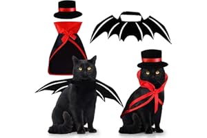 Byhoo Costumi per Animali Domestici per Gatti 3 Pezzi, Mantello da Vampiro Ali di Pipistrello Costumi di Animali Domestici Regalo di per Piccoli gattio per Il Gattino di Pasqua di Halloween Cosplay