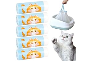 GBKDQQ Sacs poubelle avec poignée de transport : 100 sacs poubelle autonettoyants pour litière pour chat, sacs à litière pour chat avec cordons de serrage, sacs à litière pour chat sacs de recharge pour