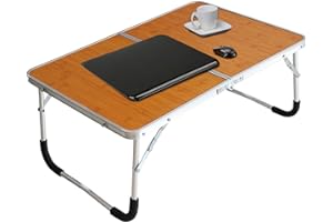 ‎JUCAIFU Jucaifu Faltbarer Laptop-Tisch, Betttisch, Frühstücks-Servierbett-Tablett, tragbarer Mini-Picknicktisch & ultraleicht, lässt sich in der Hälfte zusammenfalten mit innerem Stauraum (Bambusholzmaserung)