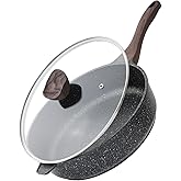 Kordisen Nonstick Deep Frying Pan with Lid, 30 cm/5.7 L Large Skillet, Granite Stone Saute Pan for Cooking, Induction Cookwar