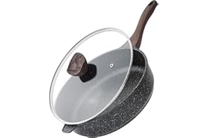Kordisen Nonstick Deep Frying Pan with Lid, 30 cm/5.7 L Large Skillet, Granite Stone Saute Pan for Cooking, Induction Cookware, Compatible with All Stovetops, PFOA Free