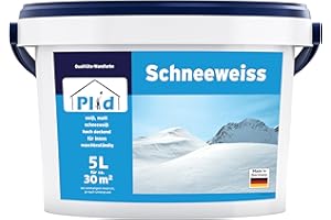 Plid® Schneeweiß Wandfarbe Weiß 5L für ca. 30 m² [HOHE DECKKRAFT] - Farbe Wand & Decken - Polarweiß geruchsarm - Innenfarbe - Hohe Abdeckung, Geruchsfrei, Schnell trocknend – Renovierung & Dekor