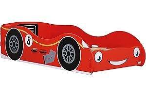 KIDSAW Racing Car - Kids Bed - Digger Bed Frames - Junior Bed Frame for Kids and Toddlers - Bedroom Furniture for Juniors - Red - 140x70cm