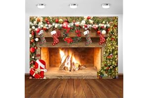 Avezano 7x5ft Christmas Fireplace Backdrop Holiday Family Party Decorations Backdrops Happy New Year Xmas Fireplace Photography Background Baby Kids Portrait Banner Studio Decor Booth Props