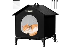 LUNNTE Maison pour chat d'extérieur - Niche pour chat pour l'extérieur - Résistante à l'hiver - Imperméable - Niche pour chiot en plein air - Avec rideau transparent amovible (34 x 40 x 47 cm, noir)
