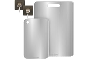 OCCOUMR Tytanowa deska do krojenia, stal nierdzewna, dwustronna, 39 x 28 cm + 25 x 15 cm, srebrna, masywna, do mięsa, owoców