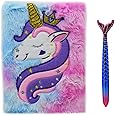 Asera 1 Pc Stylish Unicorn Fur Diary (Size 21 * 15 Cm) And A Mermaid Gel Pen For Girls For Birthday Return Gifts, 80 Pages