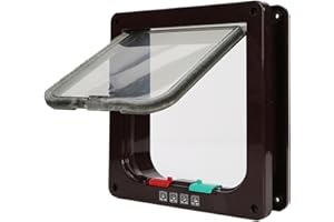 Tkoofn 4 Wege Katzenklappe, Sicherheitsverschluss Magnetverschluss Mit Wetterdichtung, für Katze, Kätzchen, kleinen Hund, Haustier - Mittel Braun