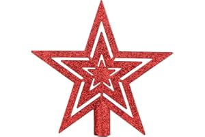 VEYLIN Christmas Tree Topper,20CM Gold Glittered Star Christmas Tree Topper Star Tree Topper for Christmas Tree Ornament(Red)