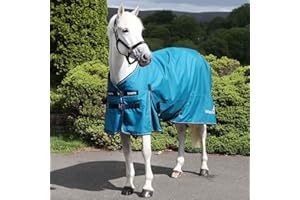 Ventomasta Lightweight 50g Horse Turnout Rug - Standard Neck - Waterproof, Breathable 600D Ripstop Fabric with Anti-Rub Lining - Petrol Blue - 7FT6
