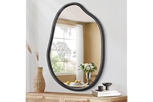HLFMVWE Schwarzer unregelmäßiger Wandspiegel Asymmetrischer Spiegel, Kleiner Holzrahmen Moderner einzigartiger Spiegel Dekorativ Bad Schlafzimmer Wohnzimmer Flur, 40 x 30CM
