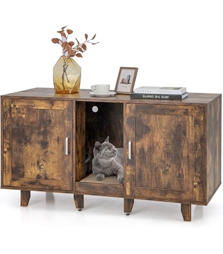 Feandrea Kattentoilethuis met afneembare scheidingswand, kattenbak, verbergt uitwerpselen, tafel, 80 x 53 x 50 cm, wit PCL002W01