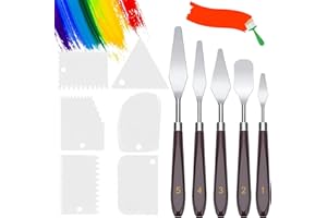 ROMANVIC ROMINVIC Lot de 11 spatules pour peinture acrylique – 5 palettes de couteaux + 6 couteaux à racler, spatules acryliques, fournitures artistiques pour peinture à l'huile