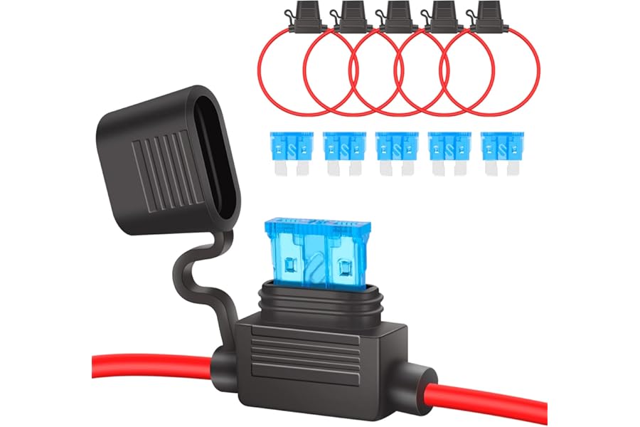 JatilEr 5 Pcs Inline Fuse Holder 16AWG 12V, Waterproof Automotive Fuse Holder Copper Wire with 15A Standard Fuses for Car/Truck/Motorcycle/Boat