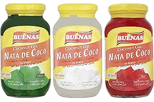 WORLD FOOD SHOP Tropical Trio: Buenas Coconut Gel 340g Bundle of 3 (Green, White & Red) - Assortment of Coconut Jelly for Refreshing Delights! Perfect for Summer Treats and Desserts!