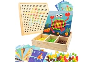 Gohytal Mosaik Steckspiel für Kinder, Spielzeug ab 2 3 4 5 Jahre Holz Mosaik Bastelset Kinder Pegboard Gabelungen mit Steckperlen & Karten Montessori Steckspiel 3D Geschenke für Jungen/Mädchen