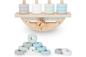 mamabrum Abaco in Legno - Puzzle con 12 Dischi, Giocattolo Educativo per Imparare Colori, Forme e Conteggio, Ideale per Bambini da 18 Mesi, Cubo Montessori per Sviluppo delle Abilità Motorie