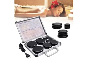 RICYEA Hot Stone zestaw do masażu, kamienie lawowe do masażu, bazalt, 9 sztuk, gorące kamienie w walizce grzewczej, przenośny, odpowiedni dla użytkowników prywatnych, spa, masażu i relaksu (zestaw 9 sztuk)