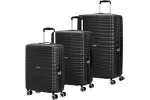 American Tourister Aerotech - Set di valigie rigide da 3 pezzi (bagaglio a mano, medio, grande), espandibile, set di trolley con lucchetto TSA - nero (nero metallizzato)