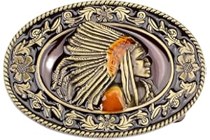 Longcreek Fibbia della cintura del capo indiano dei nativi americani per gli uomini, fibbia della cintura della testa del capo guerriero indiano, Fibbia della cintura in filigrana del capo indiano