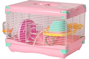 SMELL & SMILE Jaula para Hámster Jaula para Hámster 36 * 25 * 27cm jaulas Hámster para pequeños roedores con Tubos (Rosa)
