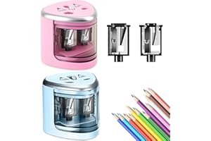 ‎REAQUE Elektrischer Anspitzer, Elektrischer Spitzer für Kinder Doppelloch für 6-8mm und 9-12mm, Elektrische Bleistiftspitzer für Schulen, Haushalte, Büros und Klassenzimmer, Kinderfreundlicher（Blau + Rosa）