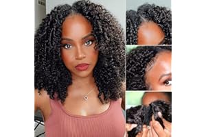 ZEALADY Curly V Part Wig Human Hair For Women Brazilian Remy Human Hair Glueless U Part Human Hair Wig Beginner Friendly 180% Density Natural Black Clip In Half Wig 20 Inch