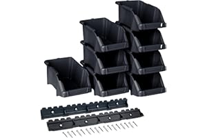 YPC Stapelboxen Set - Schwarz 8 Stück - Sichtlagerboxen 16x9x7cm mit Wandhalterung für Werkstatt & Garage zur Aufbewahrung von Schrauben & Werkzeug
