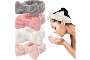 KWQINX 4 Pack Spa Washing Headbands headbands for women's hair headband for washing face spa headband makeup headband hair bow bow, microfiber women's skin care headbands for facial cleansing (C)