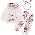 puseky Newborn Baby Girl Clothes Floral Hoodie Sweatshirt with Pocket Flower Pants Tracksuit Outfits Set