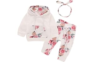 puseky Bebé recién Nacido de Manga Larga con Capucha Floral Sudadera Tops + Pantalones Ropa Trajes