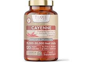 TIME HEALTH Organic Cayenne Pepper from Spain (Capsicum) High Strength – 120 x 650mg Capsules – Capsaicin – Metabolism, Digestion & More – GMP – Soil Association Certified – UK Made – Pure & Additive Free