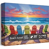 PICKFORU 1000 Teile Puzzle Strandmotiv – Buntes Küstenbild Mit Strandkorb & Blumen