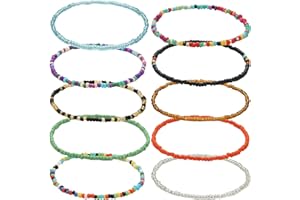 Pulseras Tobilleras Boho, VEGCOO Pulseras Tobilleras Hechas a Mano Con Cuentas, Tobilleras Ajustables para Verano, Joyería de Pie con Cuentas Coloridas para Mujeres y Niñas