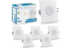 AcornSolution 6-Pack Recessed LED Down Lights Indoor Ceiling Light, Linkind 5W Downlights, Warm White 3000K 400LM, Cut-Out 75mm, IP44 Waterproof Spotlights for Kitchen Bathroom, (Pack of -6)