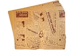 HEIBOA 100 PCS Greaseproof Paper Sheets, 38x28CM Thickened Sandwich Papers Wrap, Burger Wrapping Sheet, Non-Stick BBQ Food Basket Liners, Deli Wrappers for Bread, Cheese, Toasts and Burrito(News Paper)