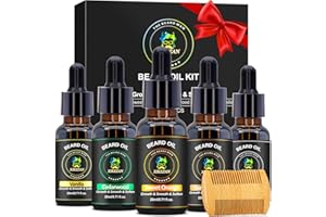 XIKEZAN Beard Oil 5 Pack w/Sandalwood,Cedarwood,Vanilla,Orange,Unscented Christmas Stocking Fillers Fathers Valentines Day Gifts for Men Him Dad Boyfriend Husband,Beard Growth,Soften,Moisturizing,Strength