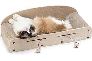 FUKUMARU Legowisko dla Kota 66 cm - Trwałe Kartonowe Leżaki z 2 Dwustronnymi Podkładkami do Drapania, Piłka, Beżowe