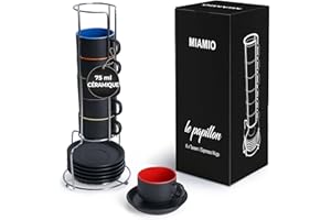 MIAMIO - 6 x 75 ml Ensemble tasses à expresso en grès tasse expresso en céramique tasse a cafe expresso - Le Papillon Collection (Colore)