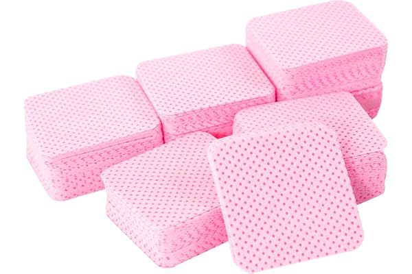 Qufiiry 300 Pcs Lint Free Wipes for Nails, Lingettes à Ongles Non Pelucheux, Non Pelucheuses Gel Nail Art Remover Pad, Colle à Ongles DéMaquillant Feuille De Coton(Rose)
