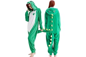 Loiahoer Costume unisexe adulte dinosaure vert pyjama dragon Halloween cosplay costume nouveauté animal Noël pyjama ensemble pour famille et couple