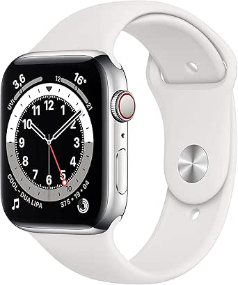 Apple Watch Series 6 Gps Cellular 44 Mm Edelstahlgehause Silber Sportarmband Weiss Amazon De Elektronik Foto