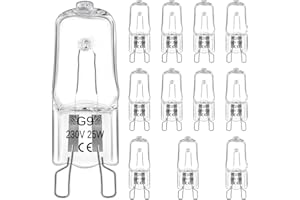 Morotty 12 Pack G9 Halogen Light Bulbs Dimmable 25W, 230V Warm White, 300lm, 300°C High Temp Resistant, 360° Lighting, 2000H Lifespan, Suitable for Oven, Lava Lamp, etc.