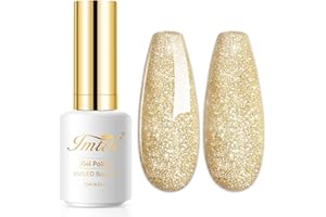 Imtiti Vernis Semi Permanent Pailleté, 15ml Champagne Pailleté Vernis Gel UV Semi Permanent UV Led Soak Off Gel Nail Polish French Vernis À Ongles Gels Semi-Permanents DIY Nail Kit Démarrage