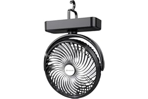 Amacool 10000mAh Battery Operated Camping Fan with LED Light-7 inch USB Fan with Hanging Hook for Tent Car RV Hurricane Emergency Outage
