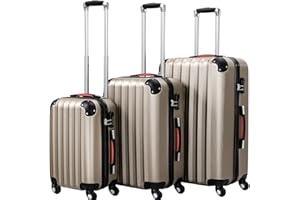 PROVITERA Set 3 Valigie Rigide in ABS, Valigie Rigide M-L-XL Manico Telescopico e 4 Ruote Easy Roll, Lucchetto serratura a codice, Trolley Resistenti da Viaggio, con Bagaglio a Mano (Champagne)